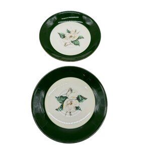 Set of 2 Jade Rose Edwin Knowles Floral-Themed Green Saucer Plates Magnolia READ
